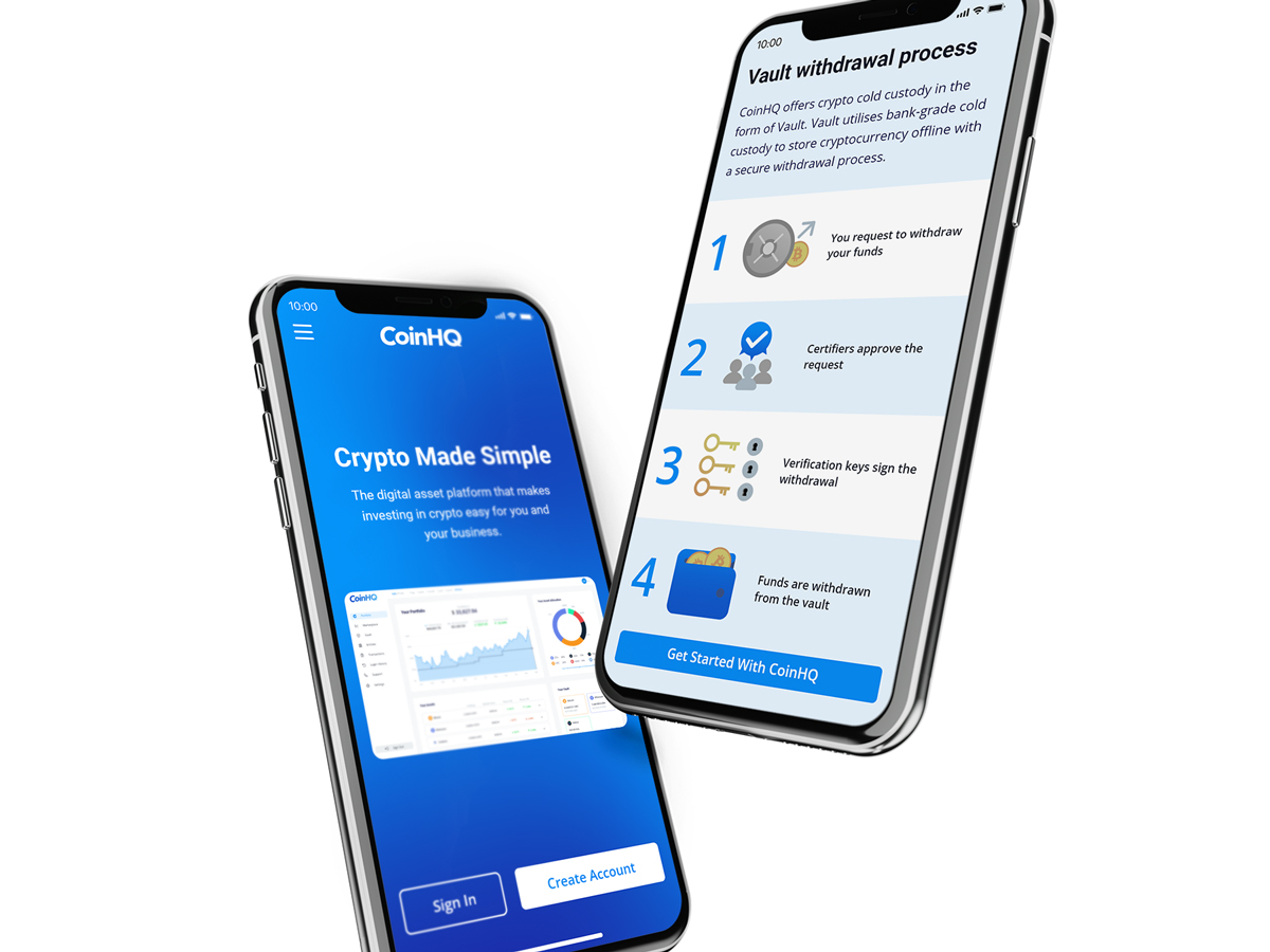 mobile mockups for CoinHQ