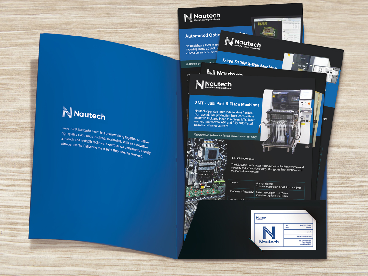 Nautech branding and leaflets about their equipment