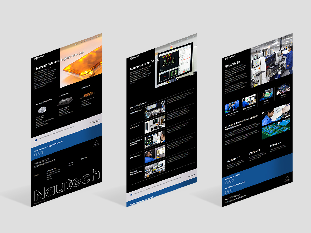 3 webpages showing Nautech's services