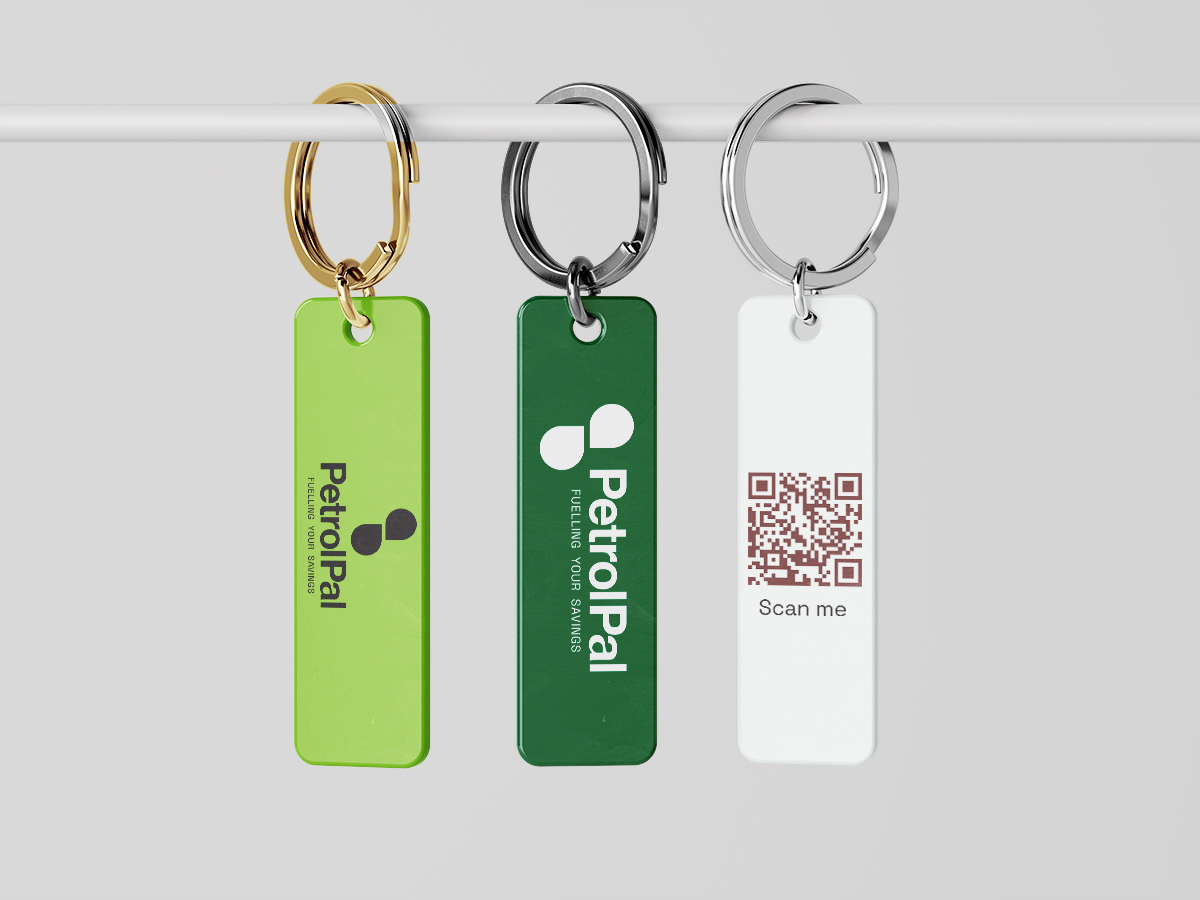 mockup of QR code tag on a key ring