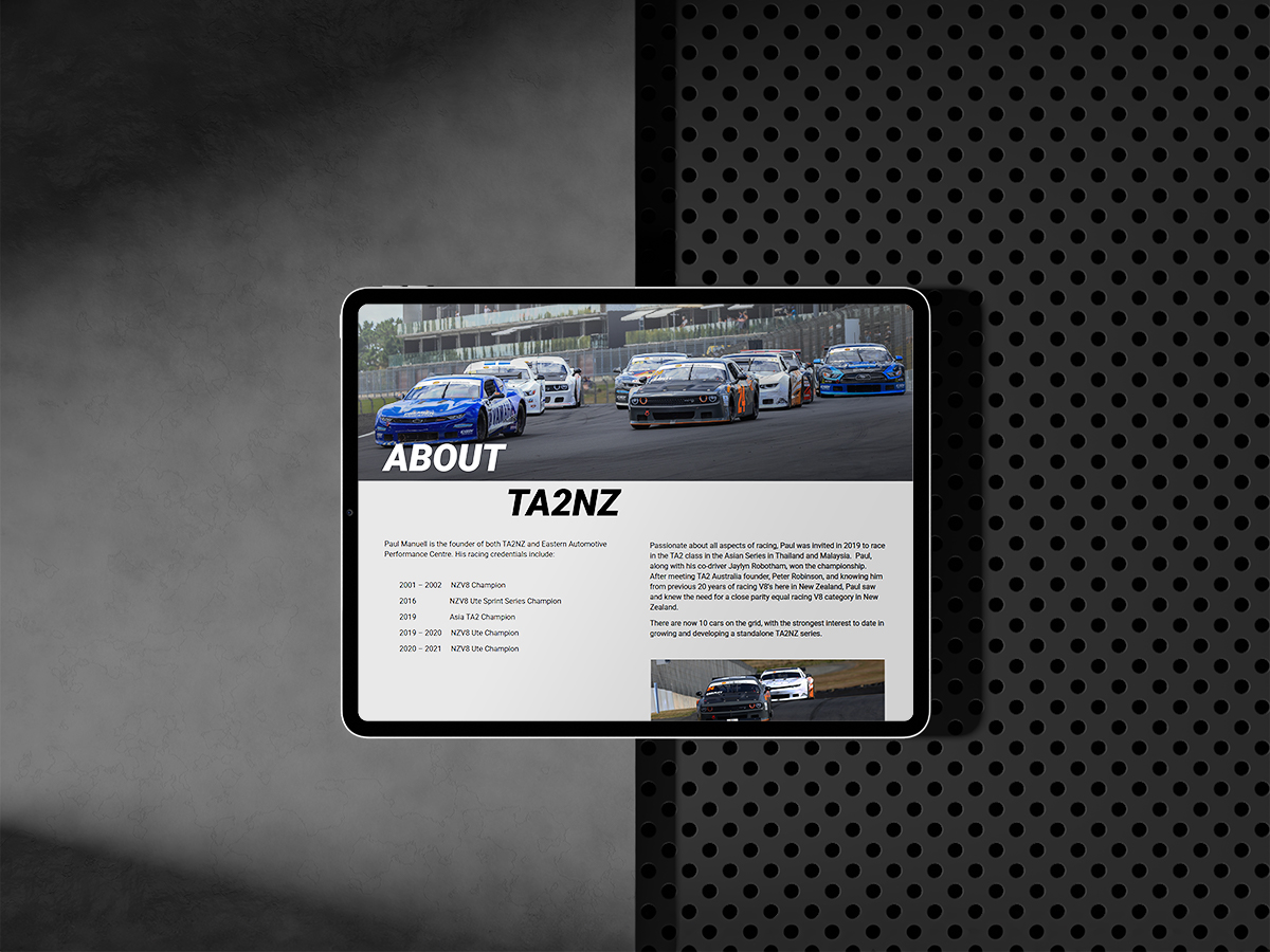About TA2NZ webpage on a tablet